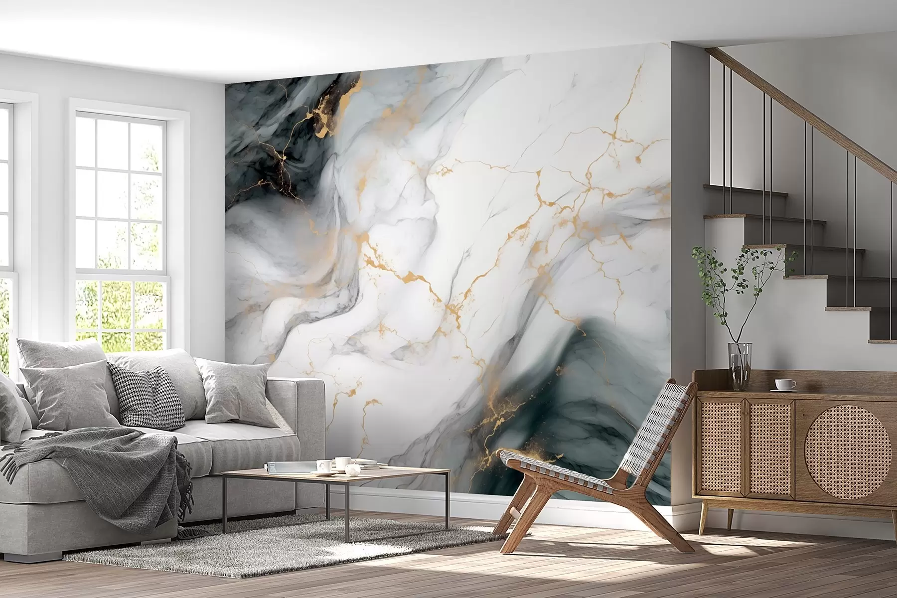murales de pared Piedra gris con un toque de verde jade w08749