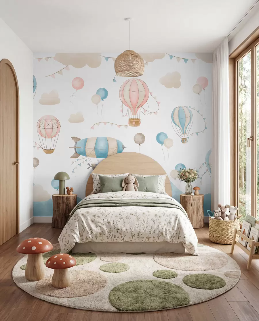 murales de pared Diseño infantil en acuarela con globos w08765