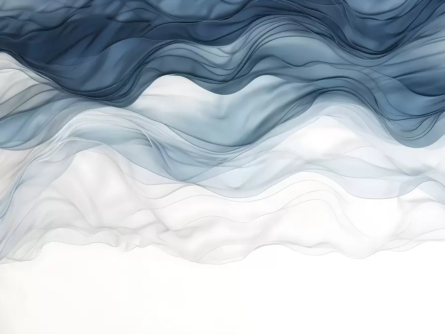 murales de pared Ondas fluidas de texturas translúcidas en tonos azul oscuro, azul claro y blanco sobre un fondo claro  w08775