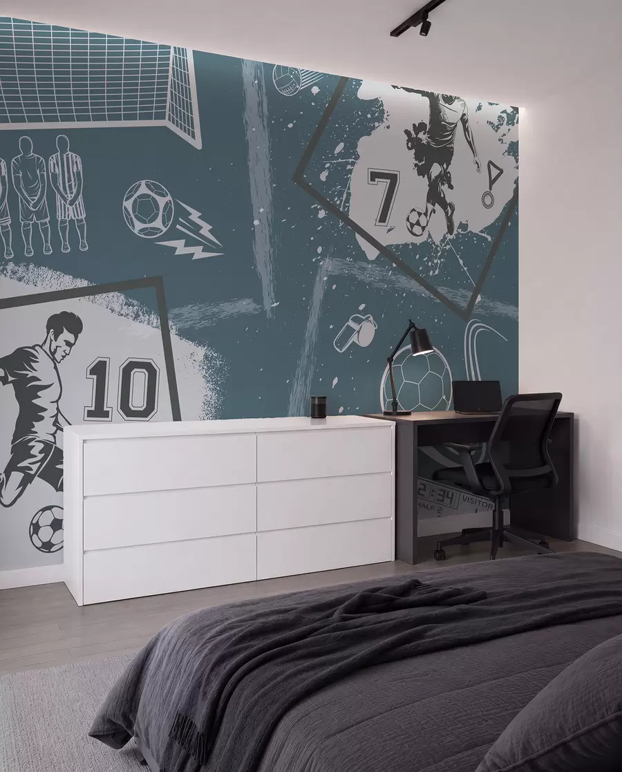 murales de pared Jugadores de fútbol, balón y campo w03122