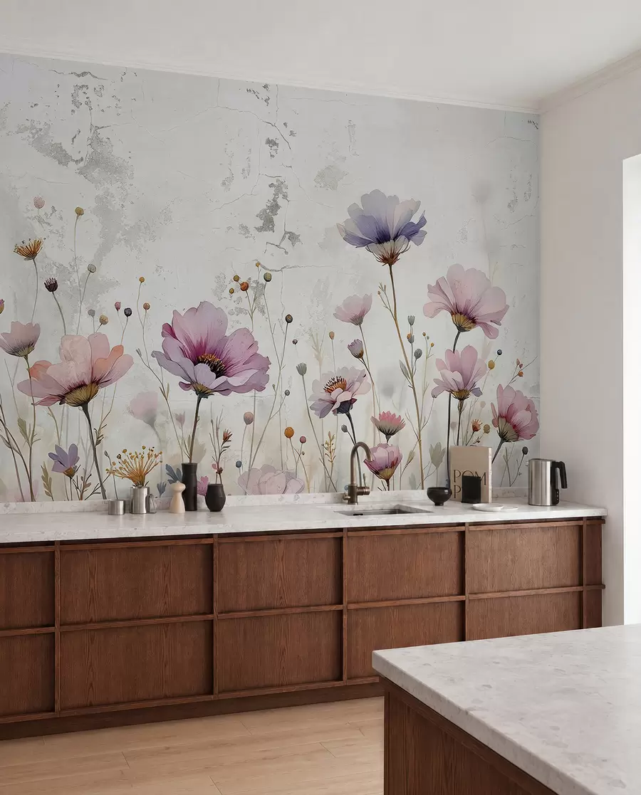 murales de pared Flores de acuarela en estilo grunge w03192