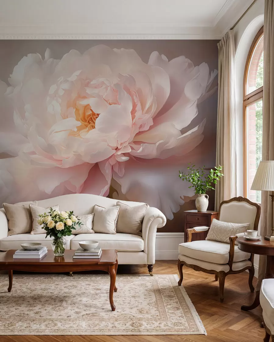 murales de pared Flor de peonía en una delicada paleta de colores w03247