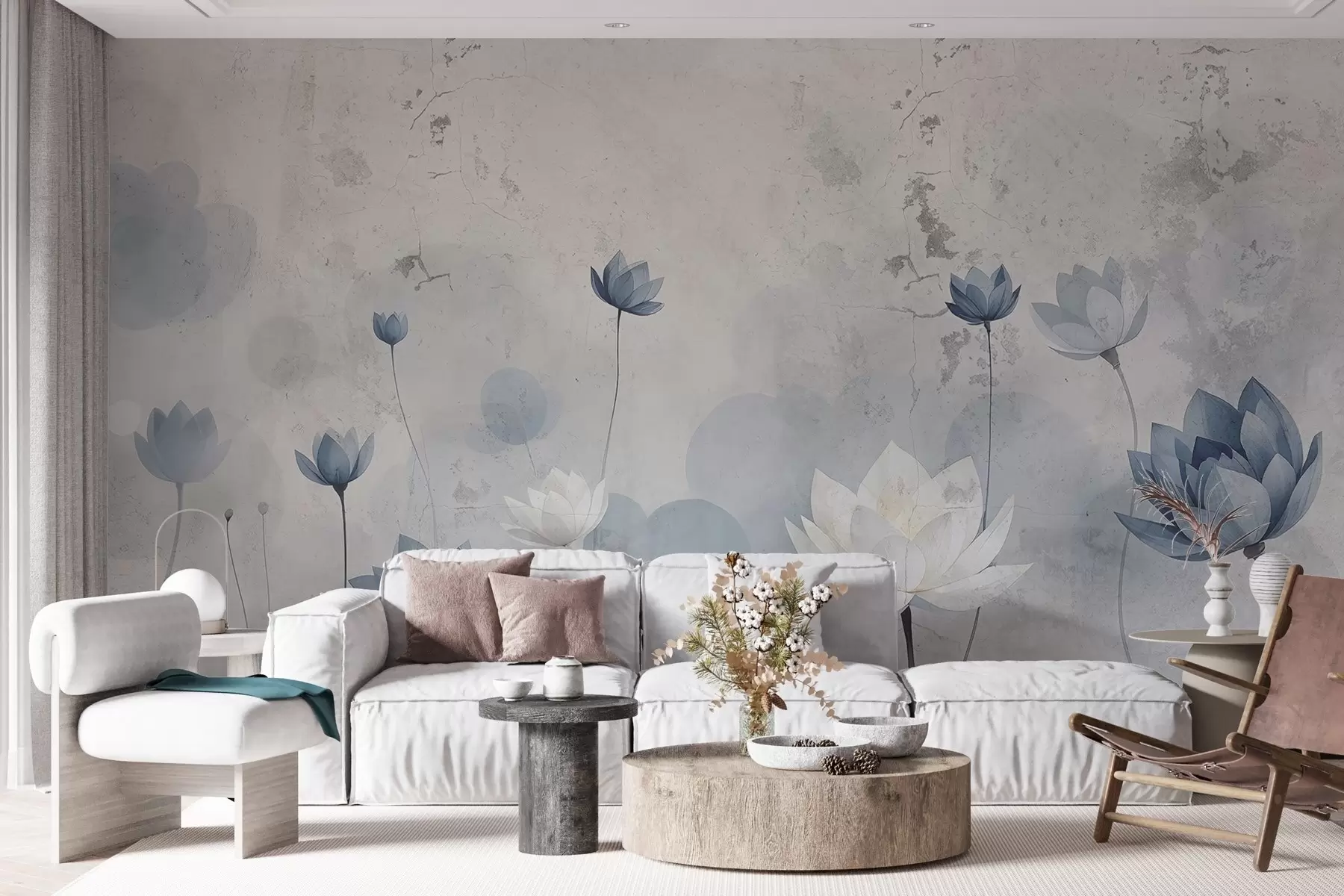 murales de pared Pared agrietada con lotos pintados w03336