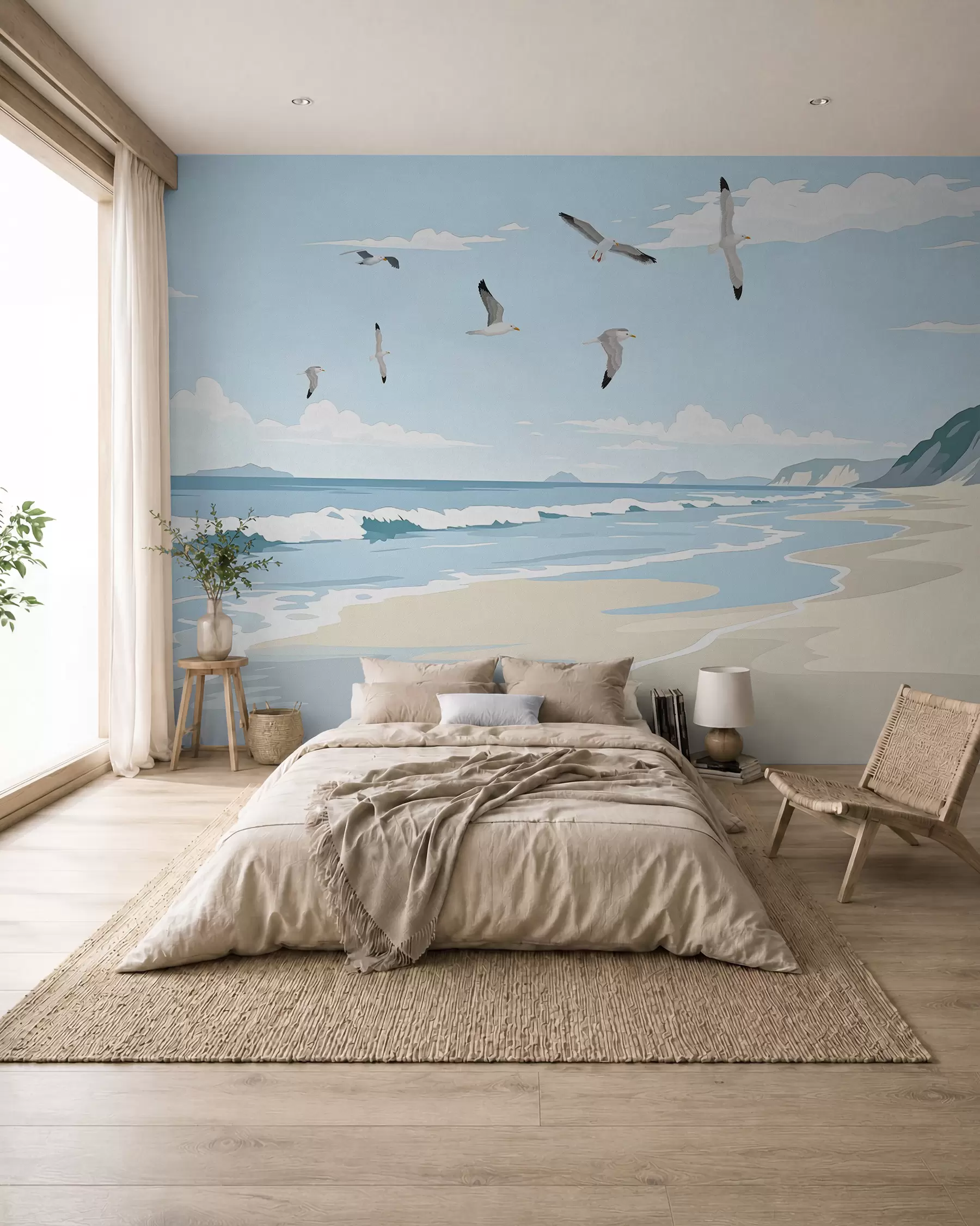 murales de pared Gaviotas sobre costa pintada w03338
