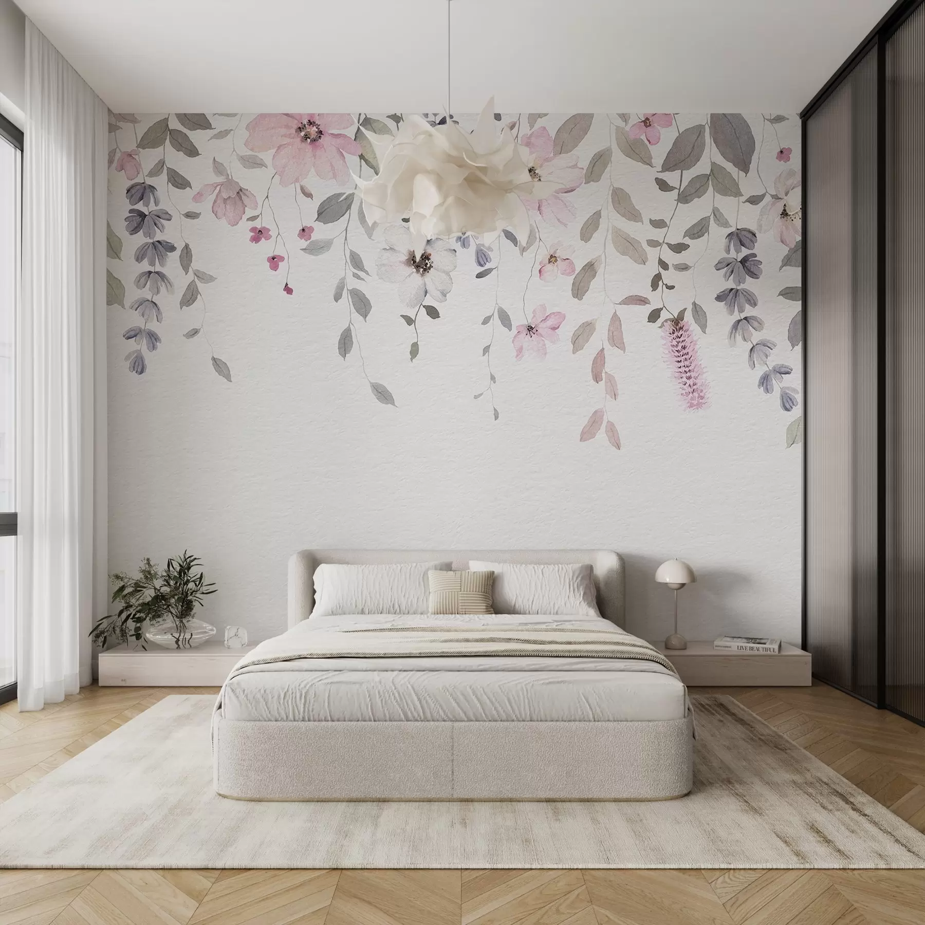 murales de pared Flores y hojas colgantes de acuarela w03315
