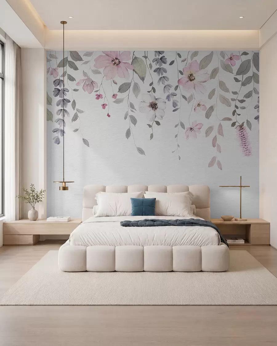 murales de pared Flores y hojas colgantes de acuarela w03315