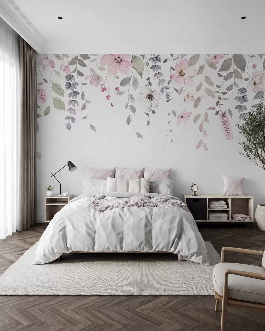 murales de pared Flores y hojas colgantes de acuarela w03315