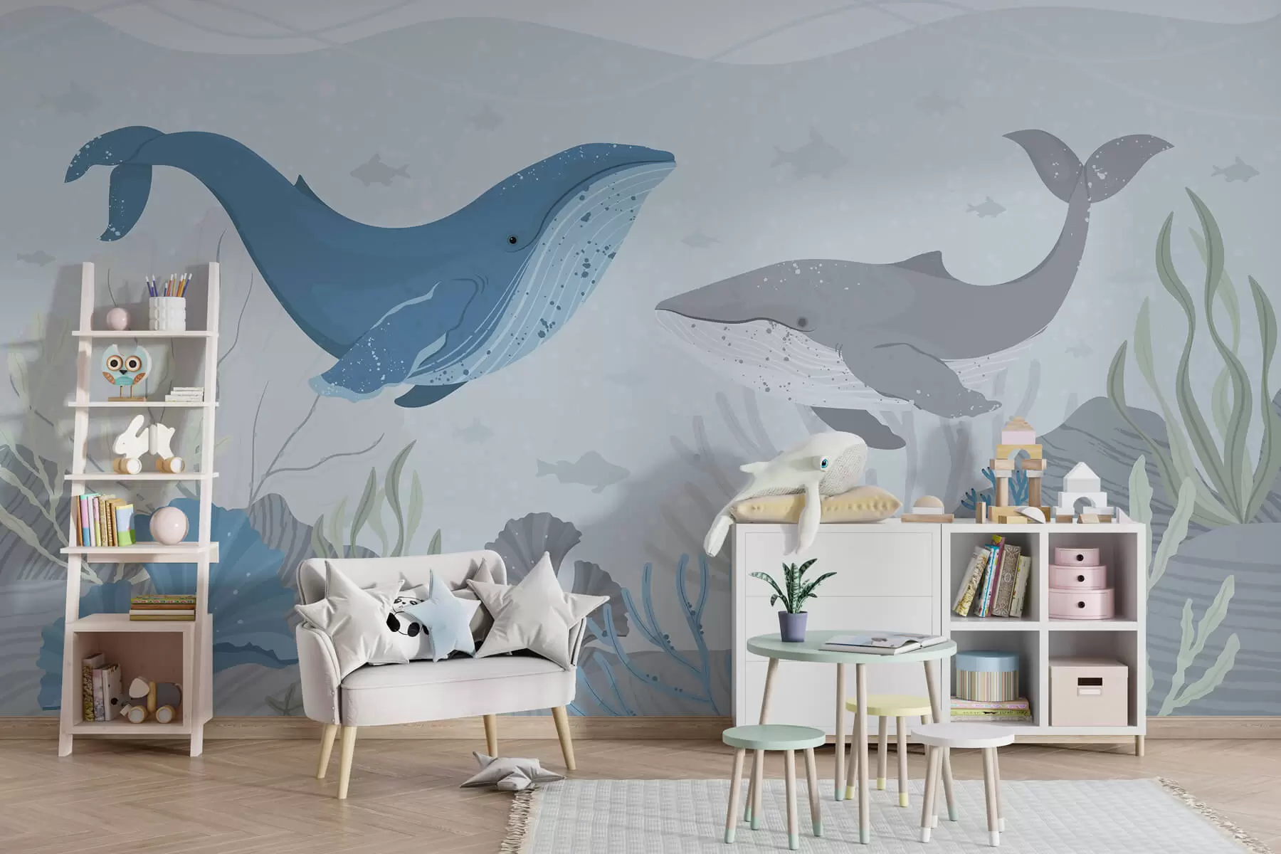 murales de pared Ballenas en el océano w03378v1