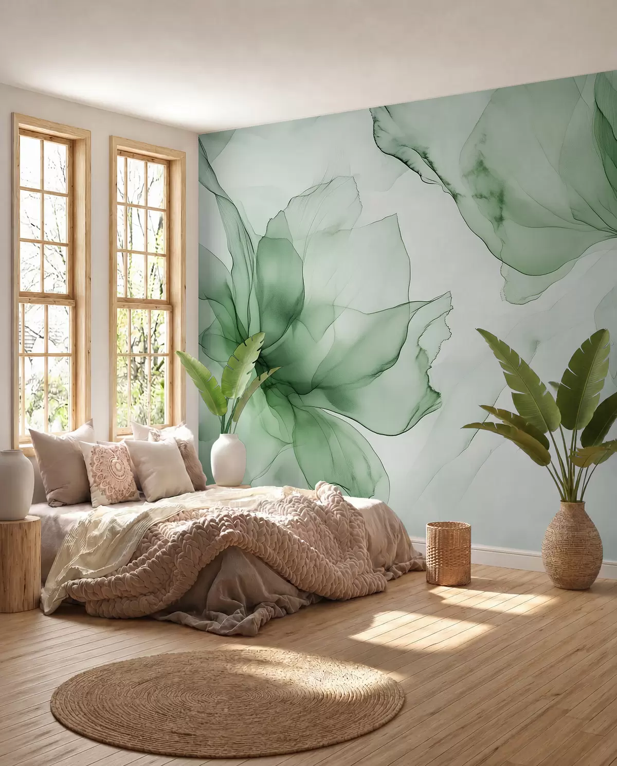 murales de pared Flores en verde esmeralda w03406
