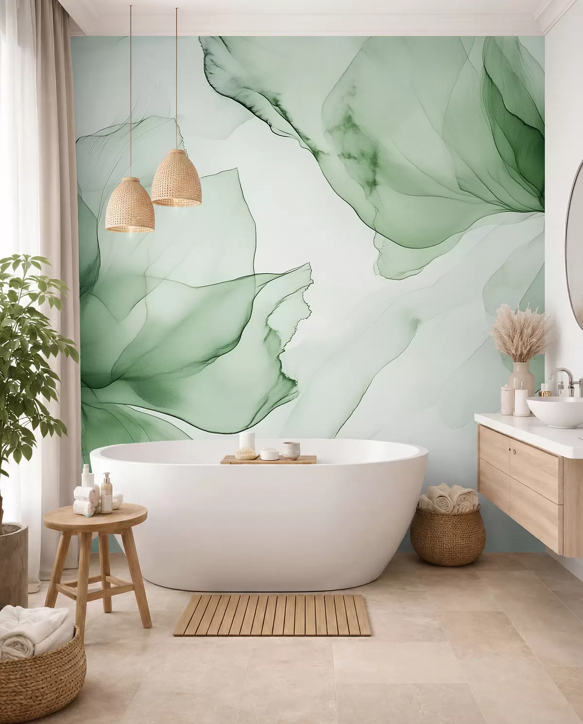 murales de pared Flores en verde esmeralda w03406
