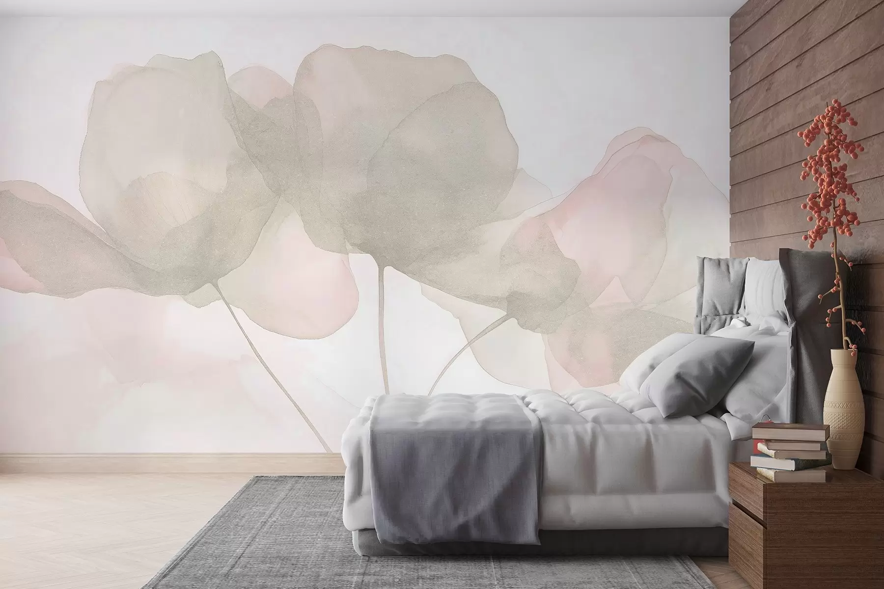 murales de pared Flores bonitas, pastel suave, minimalismo, natural, rústico, beige y rosa w03407v1