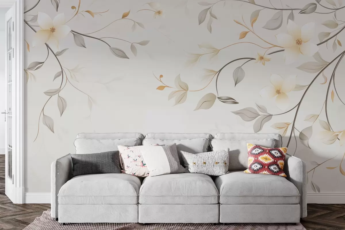 murales de pared Ramas colgantes con flores y hojas w03439