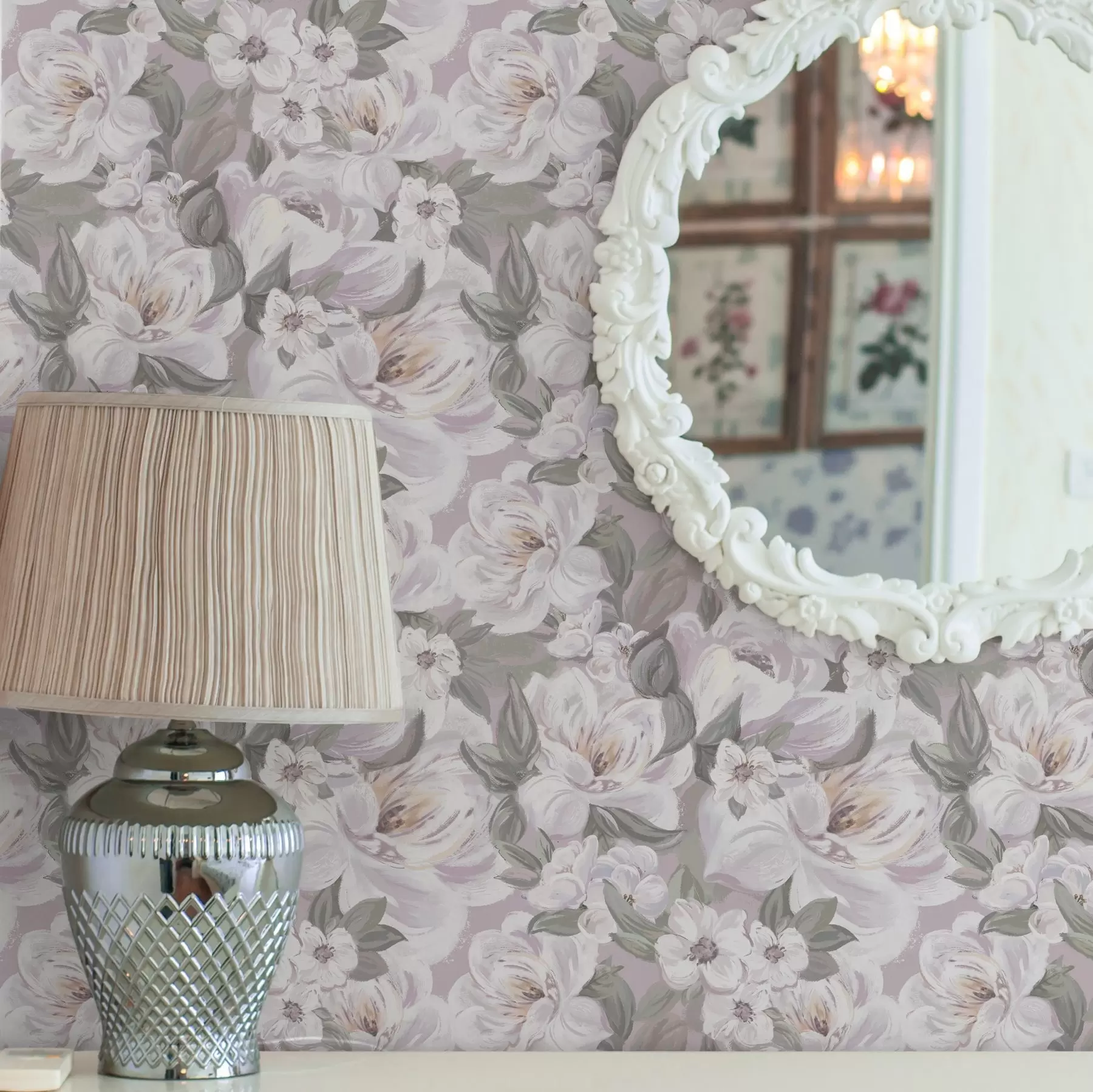 murales de pared Delicadas flores y hojas en colores pastel a00022