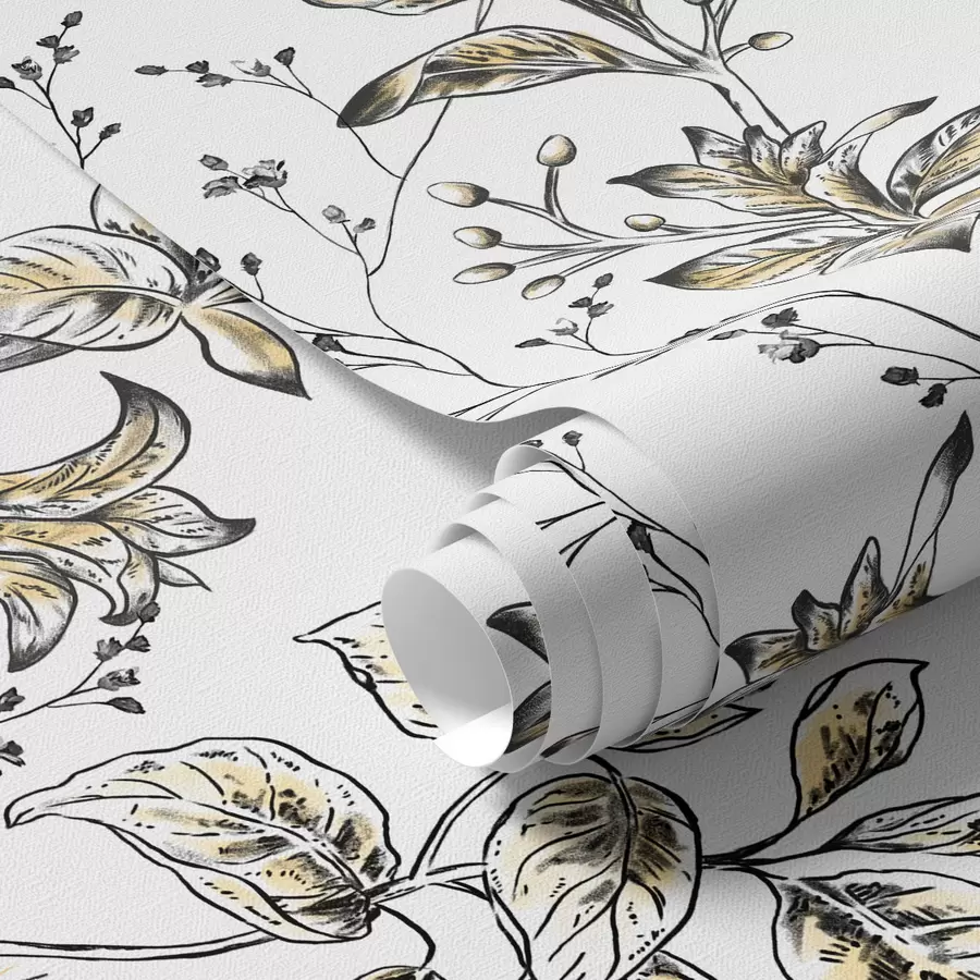 murales de pared Ramas con hojas amarillas sobre fondo blanco a00098