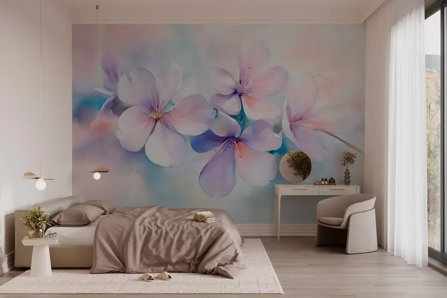 murales de pared Delicada rama con flores en estilo acuarela w03450