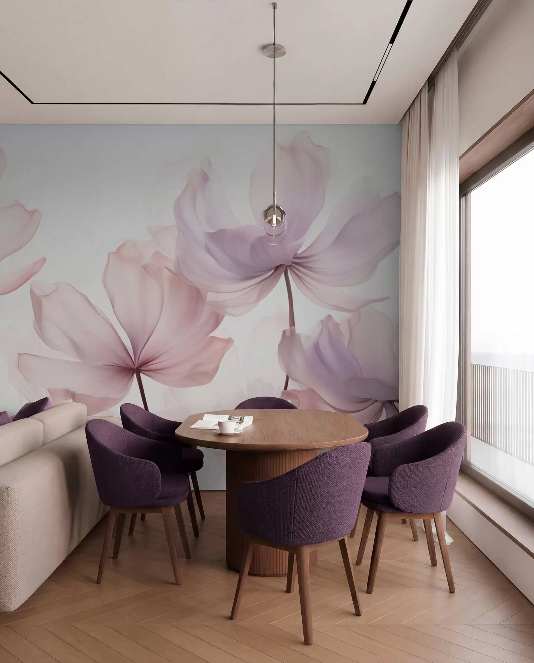 murales de pared Flores en tonos rosa suave w03521