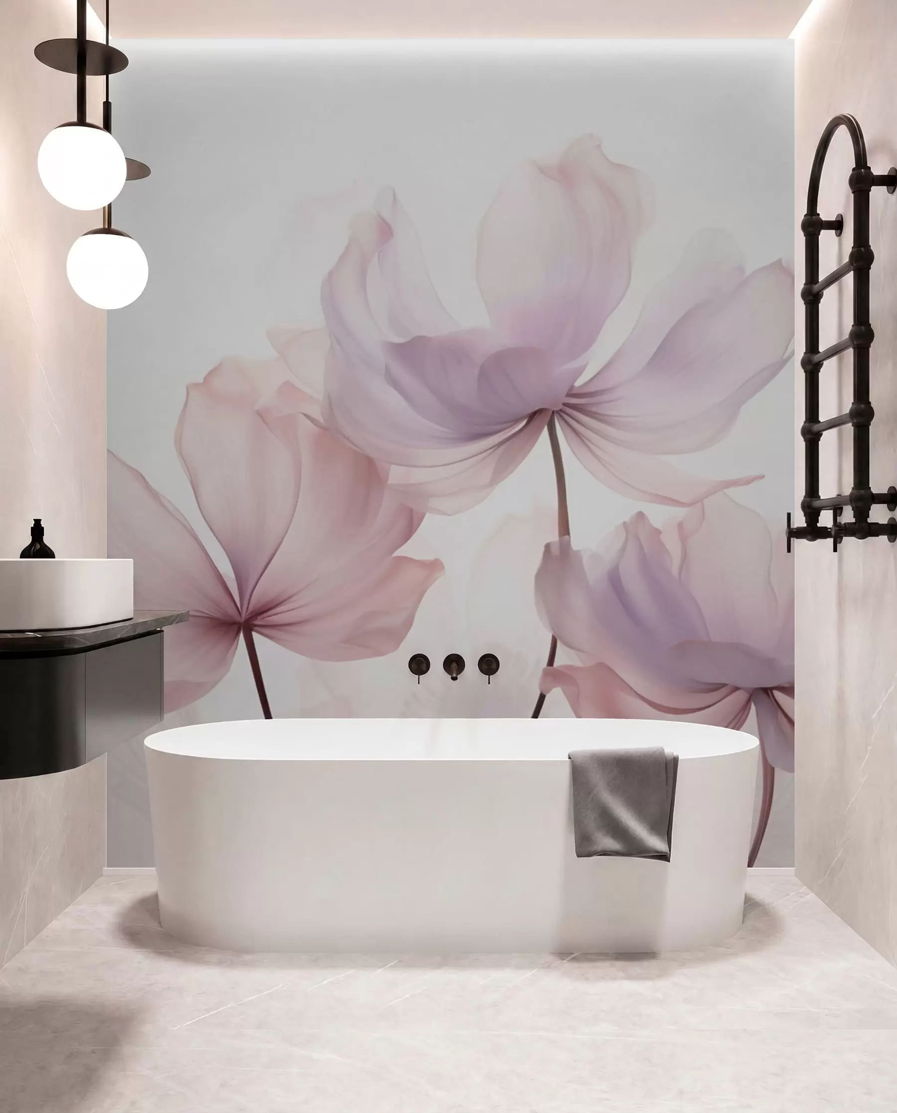 murales de pared Flores en tonos rosa suave w03521