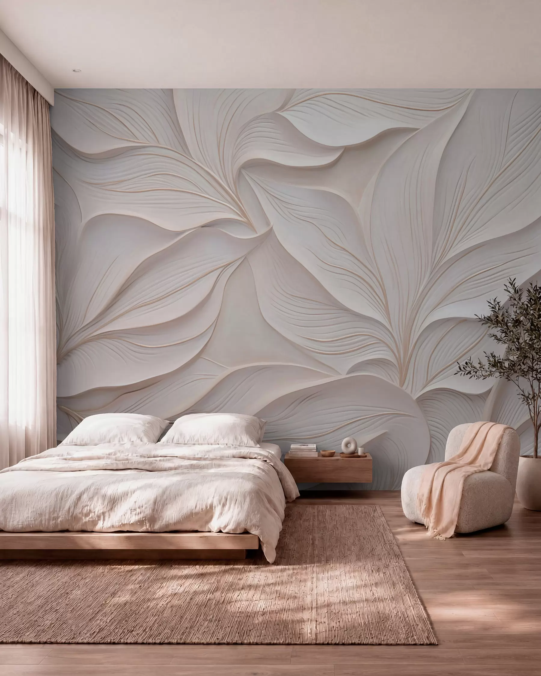 murales de pared Delicado follaje en estilo de bajorrelieve w03520