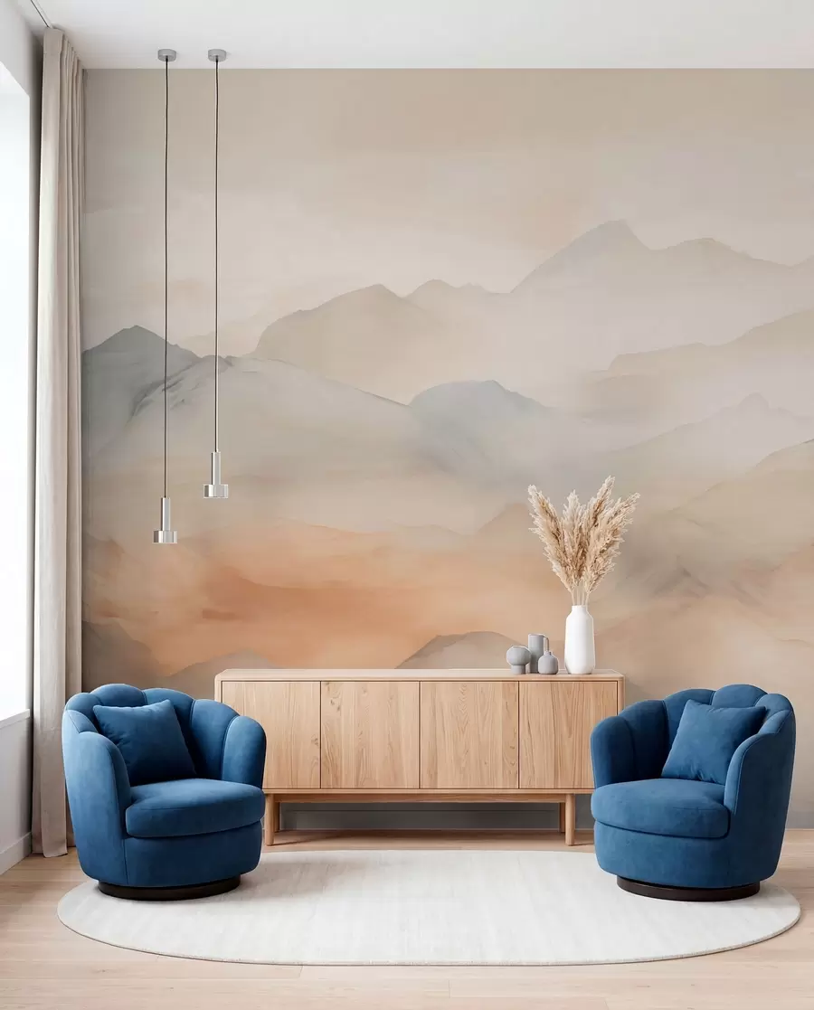 murales de pared Montañas brumosas de colores suaves w03535