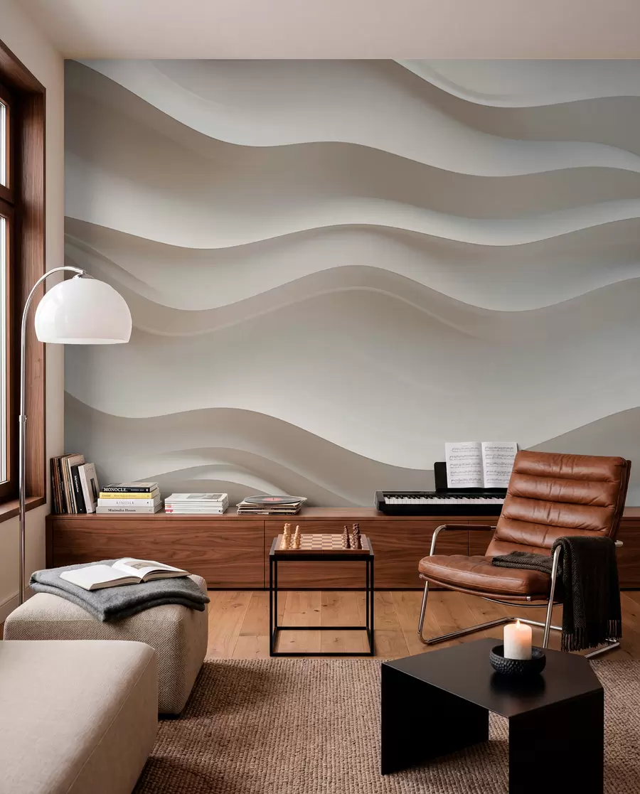 murales de pared ondas blancas y grises en 3D w08939