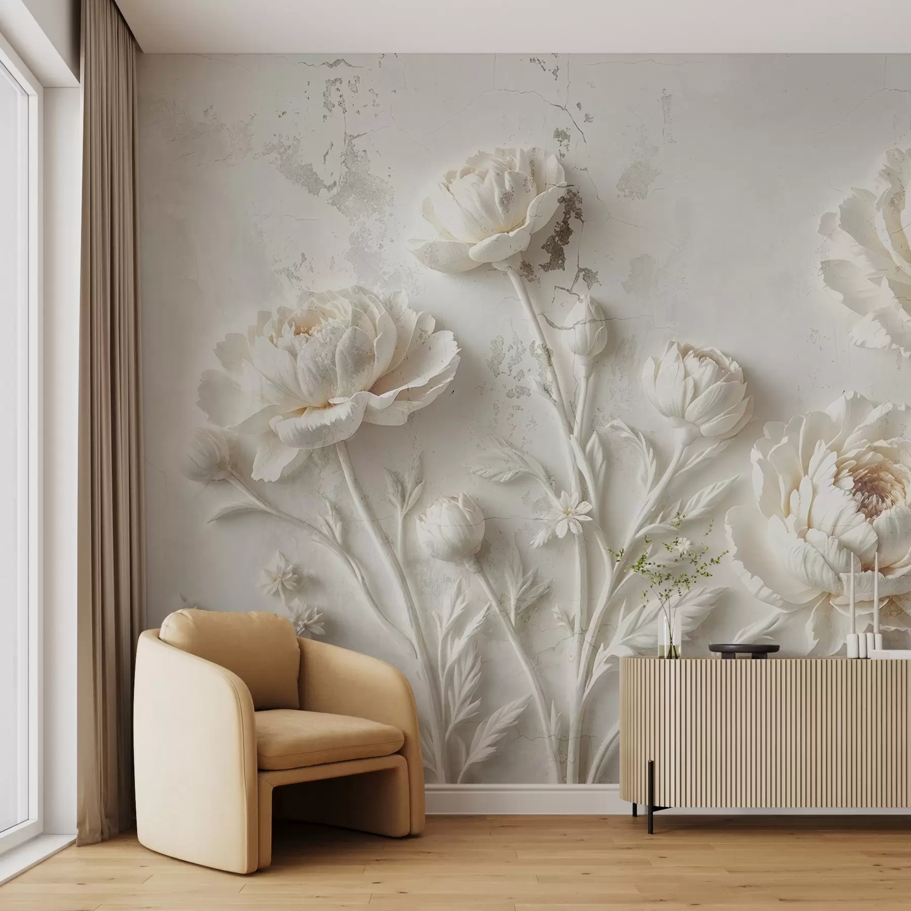 murales de pared Flores sobre fondo de hormigón estilo grunge w03553