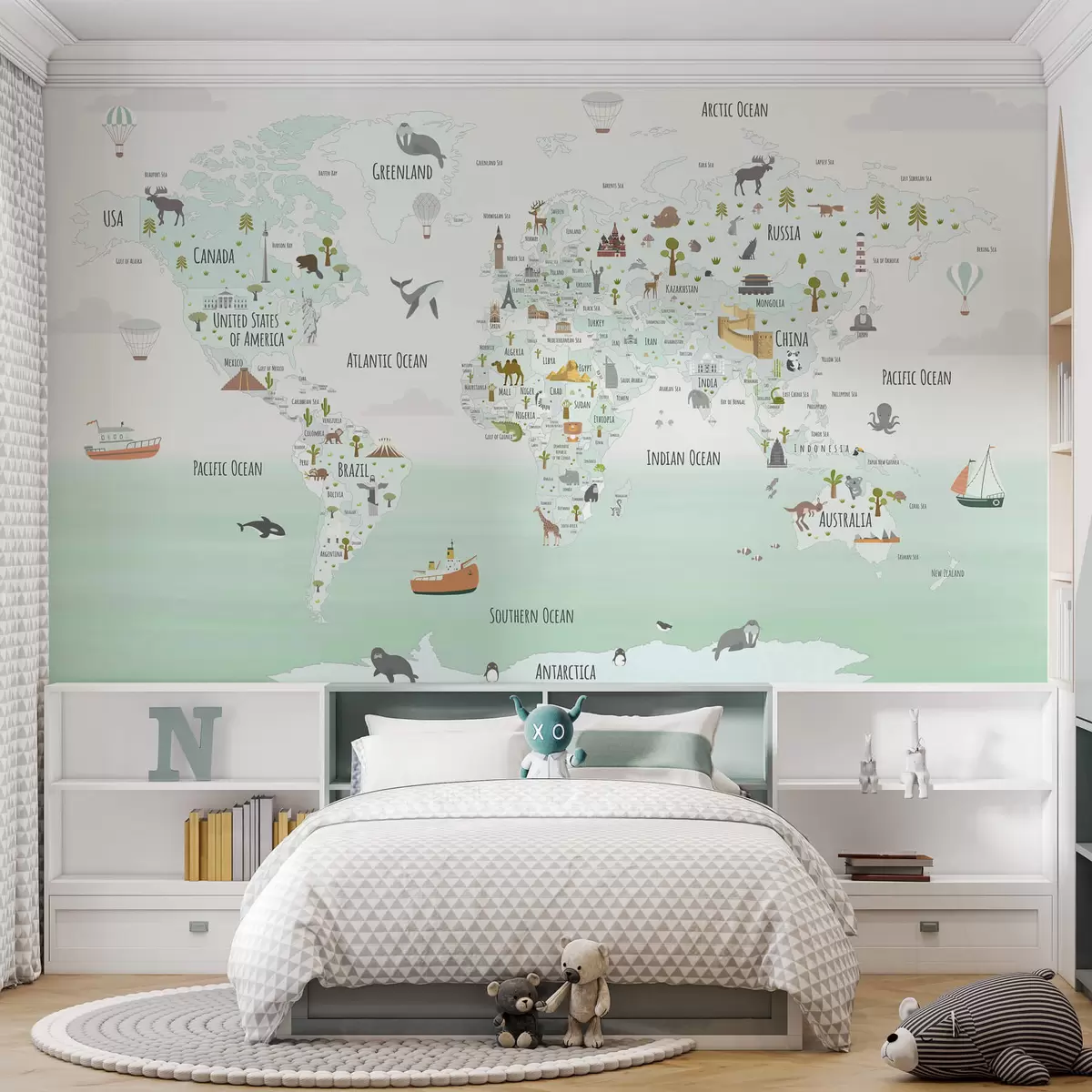murales de pared Atlas de maravillas en menta w03410v2