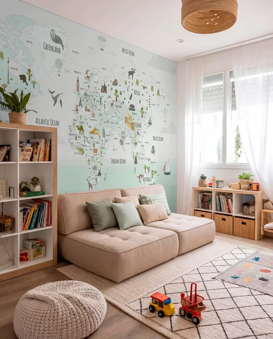 murales de pared Atlas de maravillas en menta w03410v2
