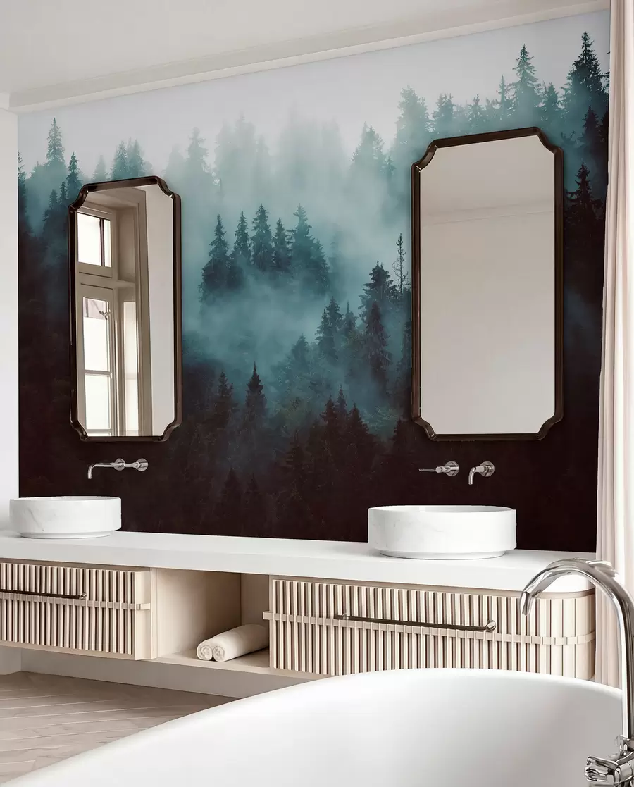 murales de pared Hermoso bosque en la niebla u54118