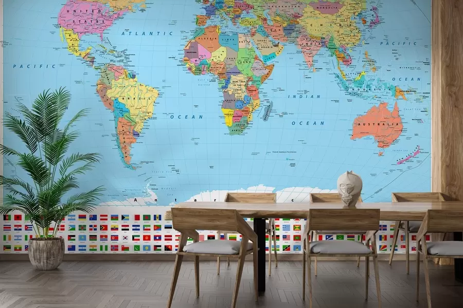 murales de pared Mapa del mundo con banderas de países u60137