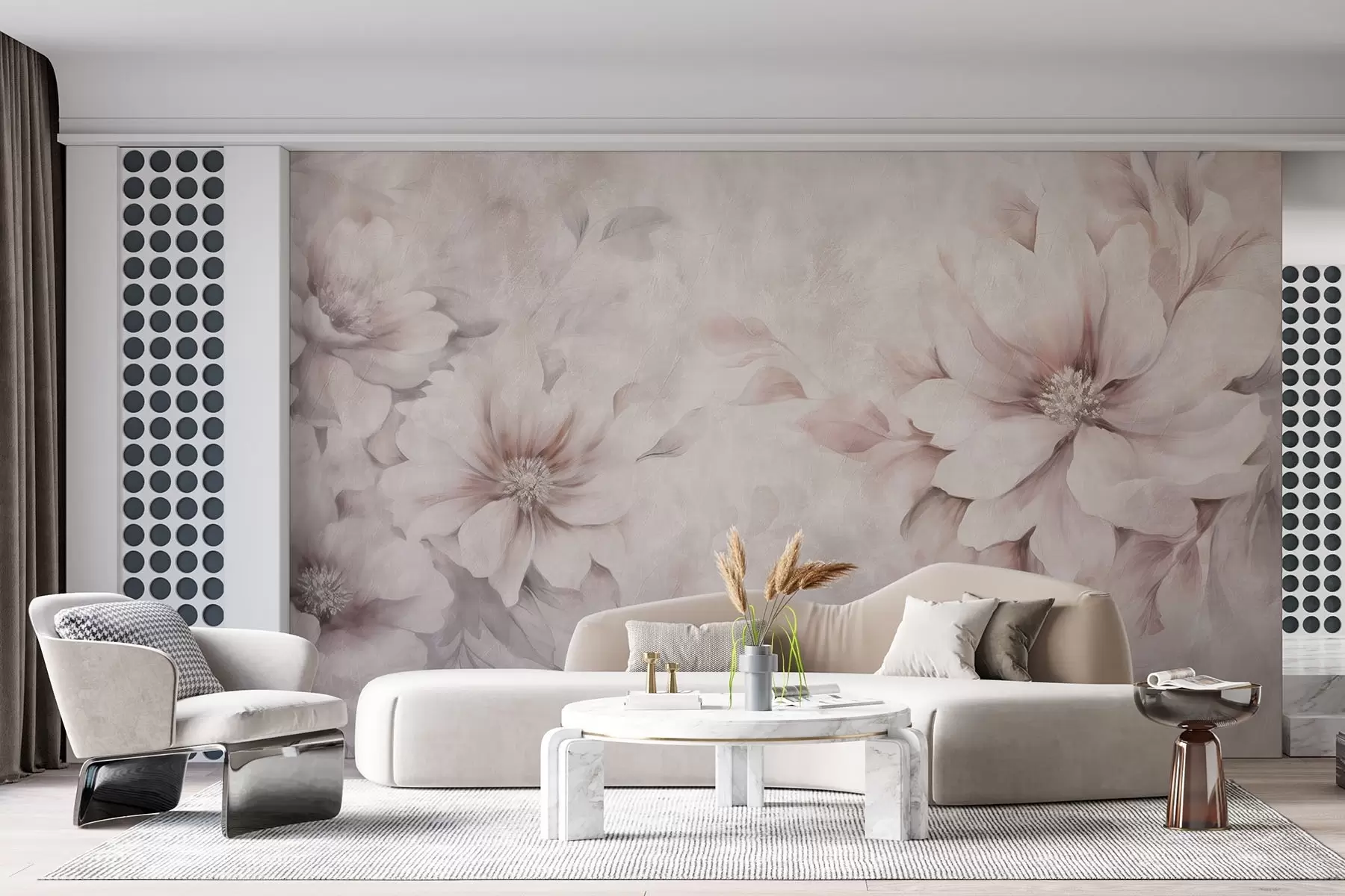 murales de pared Delicadas flores translúcidas sobre fondo envejecido w08950