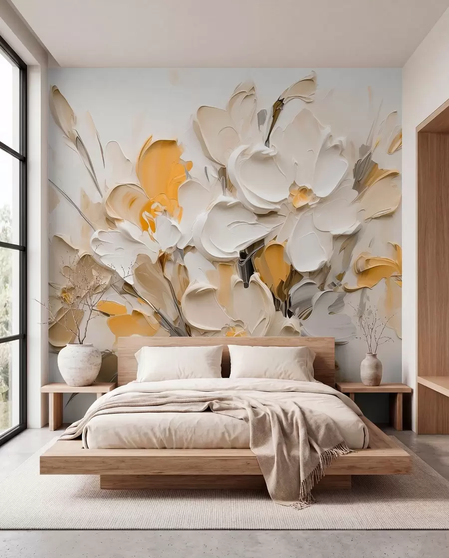 murales de pared Flores volumétricas abstractas al óleo w03582v2