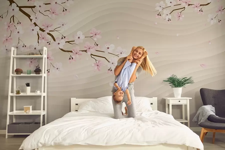 murales de pared Ramas de sakura sobre fondo ondulado de arena w08959