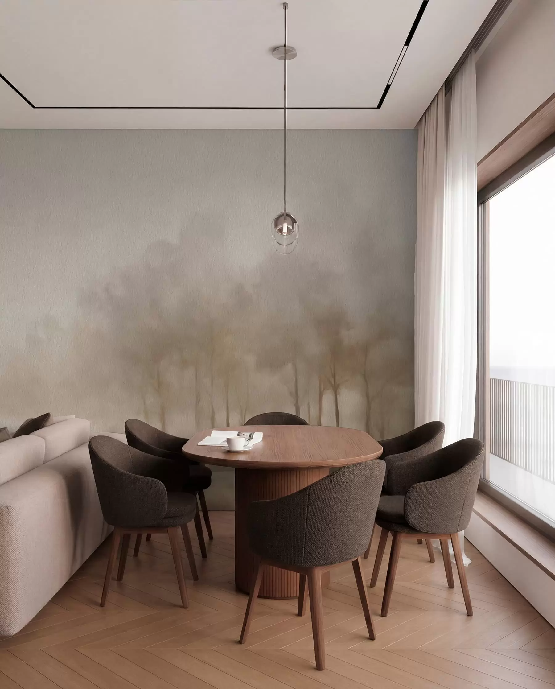 murales de pared Bosque en bruma sepia w03596