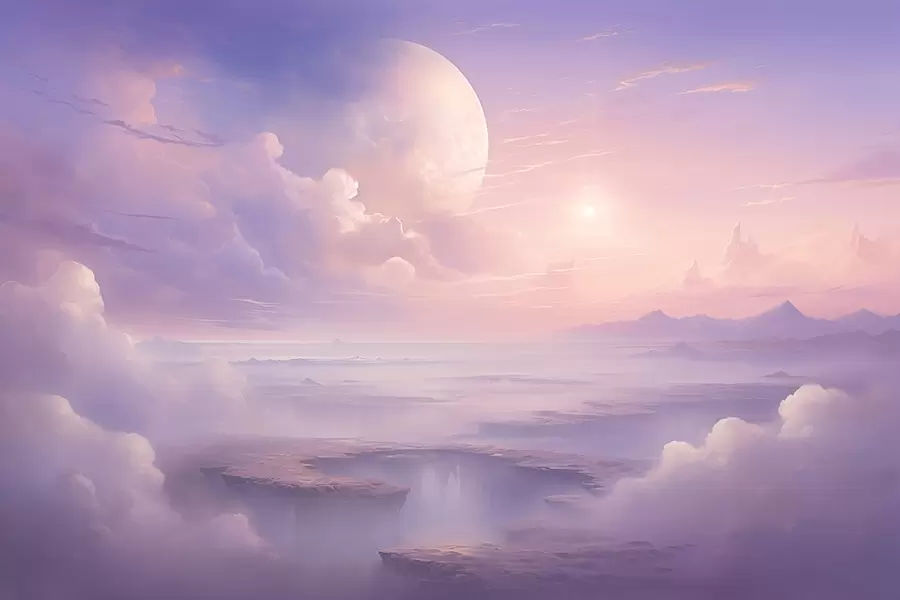 murales de pared Cielo mágico rosa púrpura con la luna y las nubes w08986