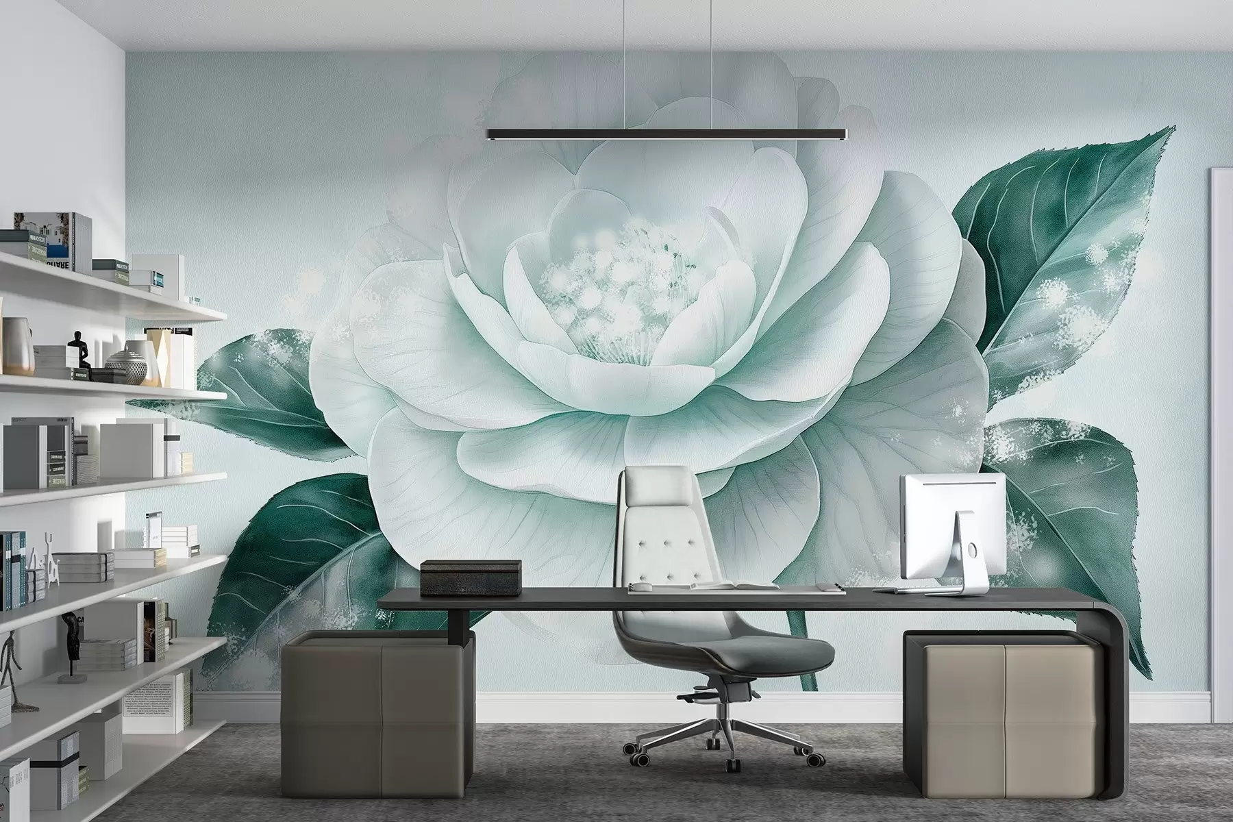 murales de pared Preciosa flor de peonía en tonos azules w03757v1