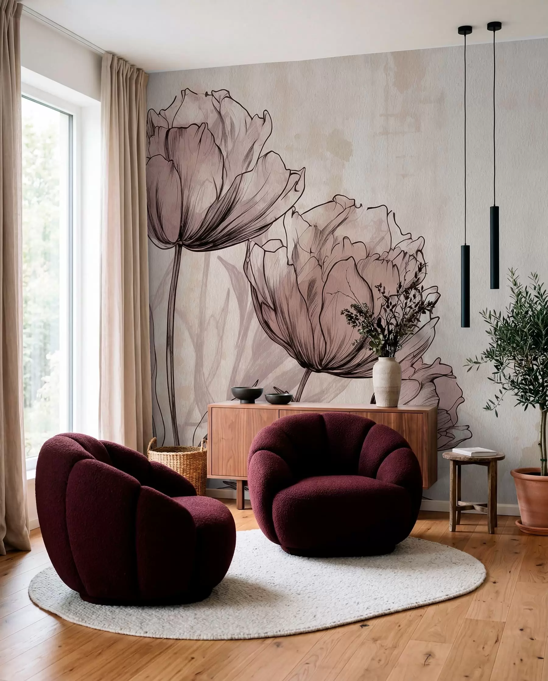 murales de pared Flores sepia w03796