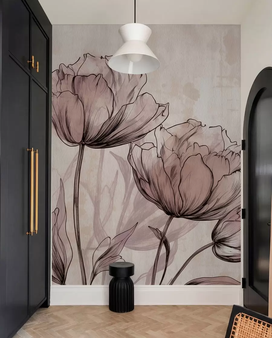 murales de pared Tulipanes pastel con un ligero efecto vintage w03796