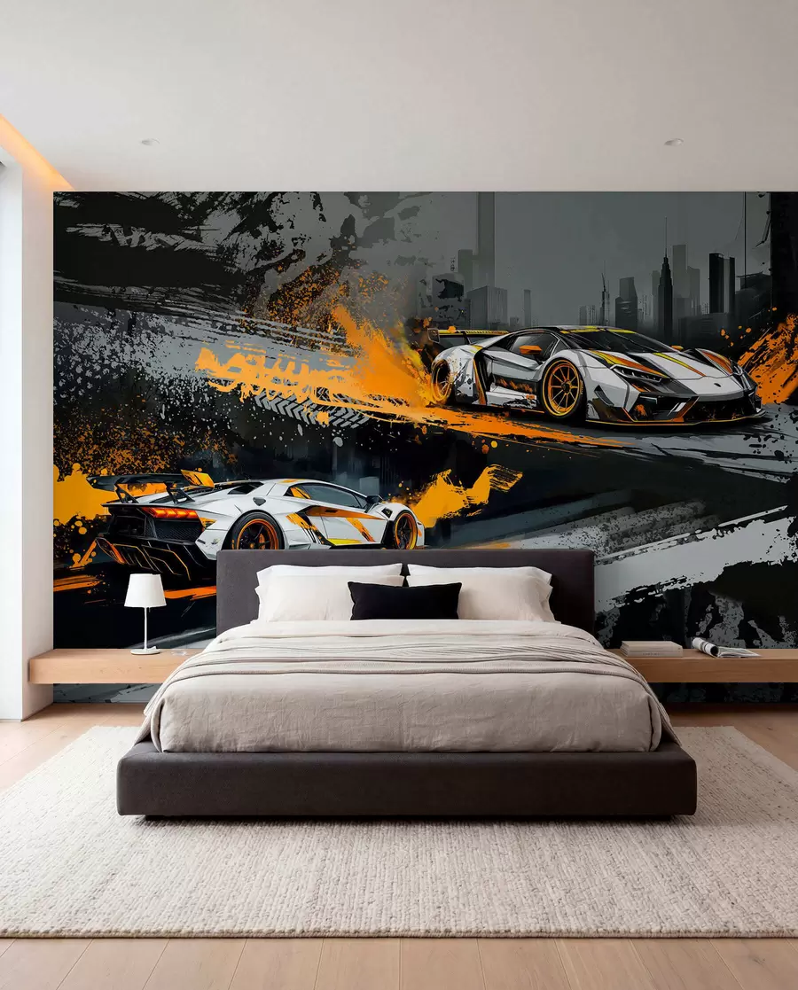 murales de pared estilo grange duro, expresivo, coches deportivos dinámicos w03721