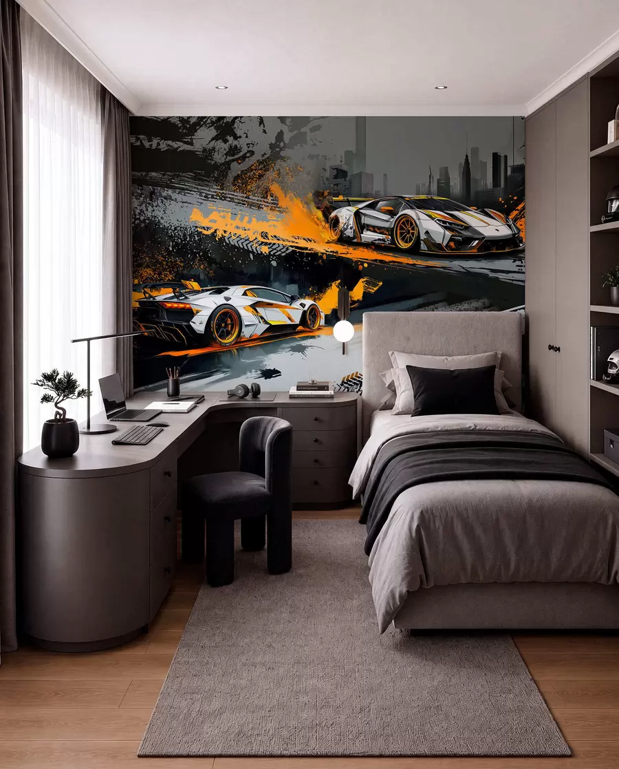 murales de pared estilo grange duro, expresivo, coches deportivos dinámicos w03721
