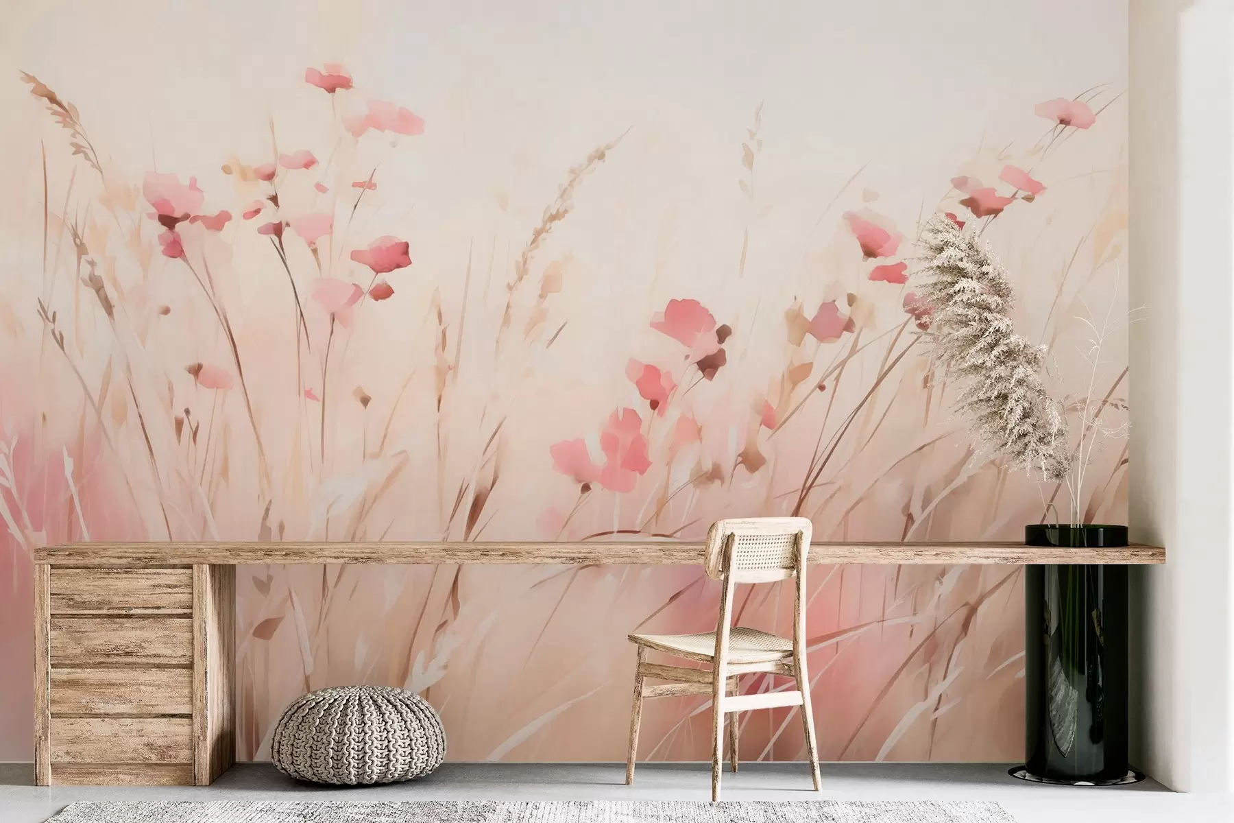 murales de pared Flores silvestres en hierba seca imitación de acuarela w03849