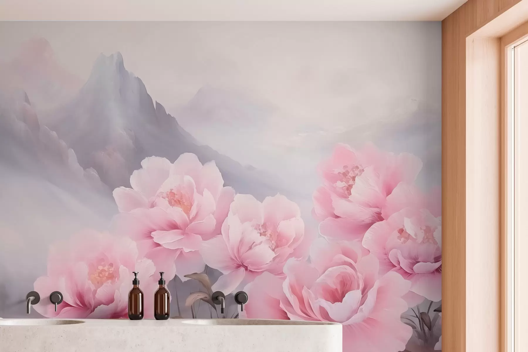 murales de pared Rosas con las montañas como telón de fondo w03852