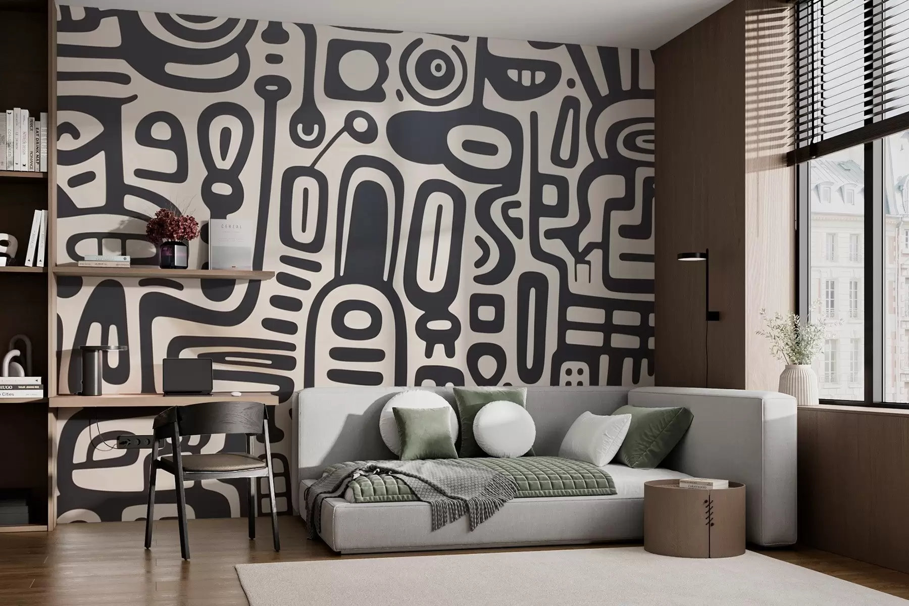 murales de pared Graffiti gris sobre fondo beige w03834
