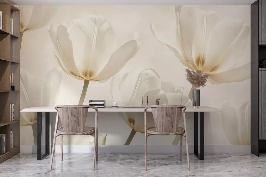 murales de pared Preciosos tulipanes, florales, colores beige, realismo w03877