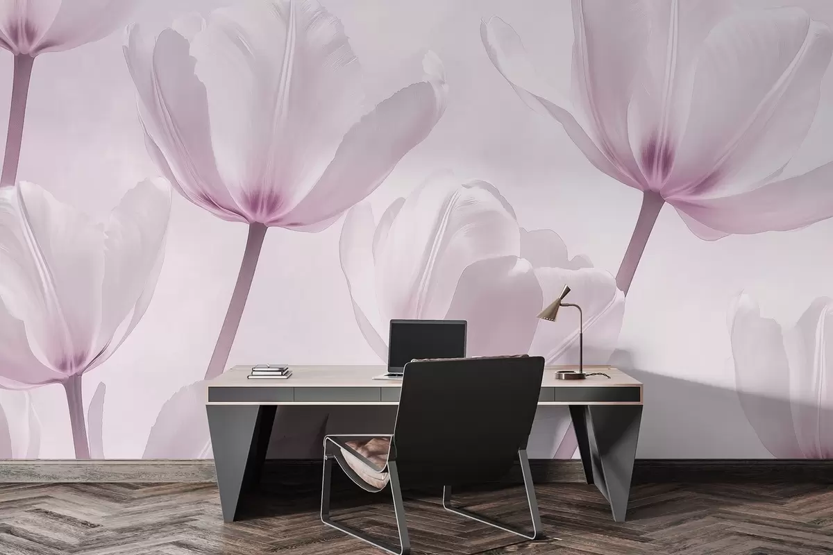 murales de pared Preciosos tulipanes, florales, colores rosas, realismo w03877v2