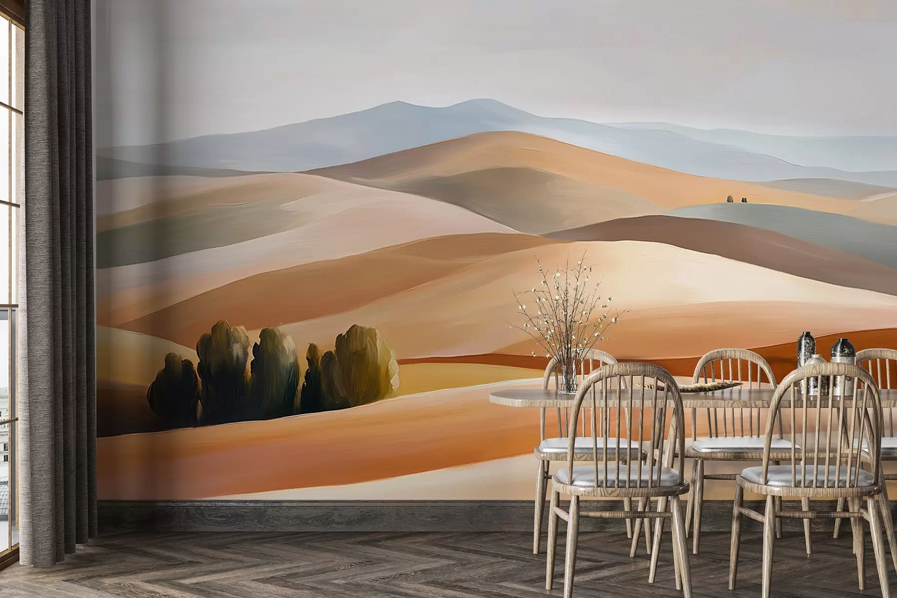murales de pared Paisajes con árboles, Toscana, colores naturales, estilo óleo w03880