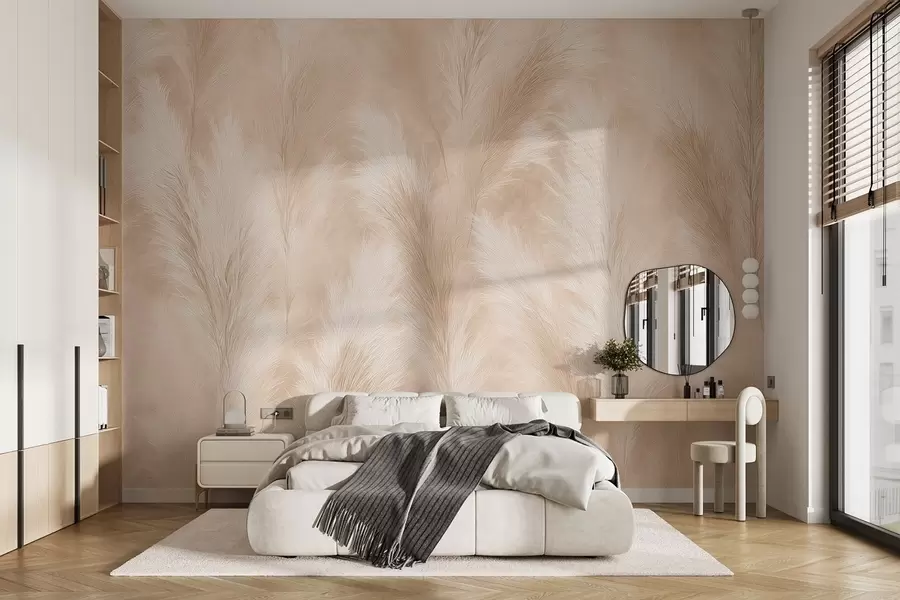 murales de pared Hierba de la Pampa en tonos beige y rosa w09077