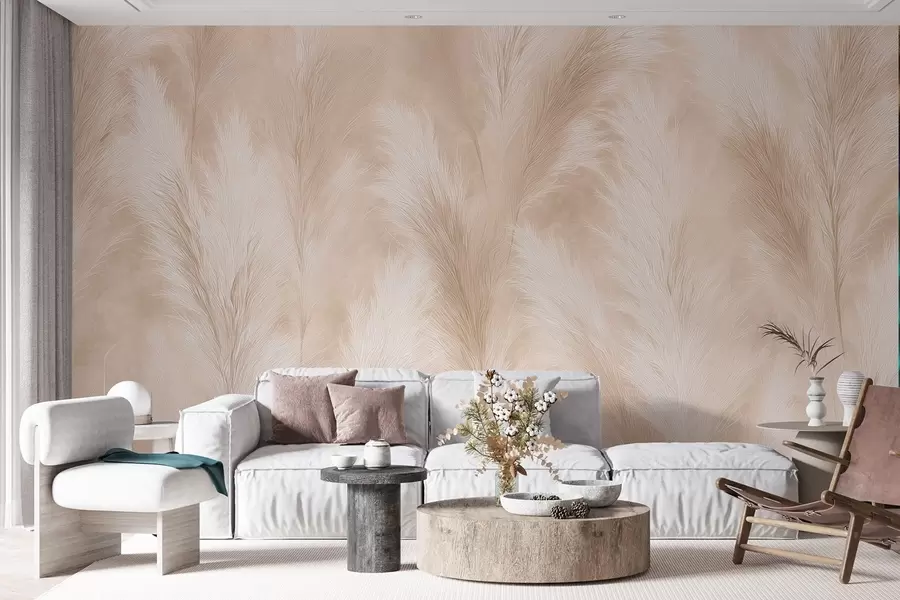 murales de pared Hierba de la Pampa en tonos beige y rosa w09077