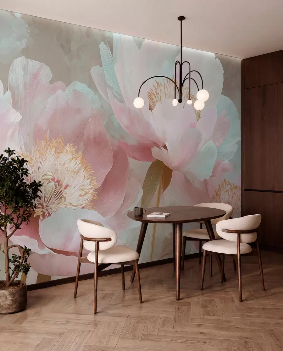murales de pared Delicadas peonías en tonos rosa y beige w09087v1