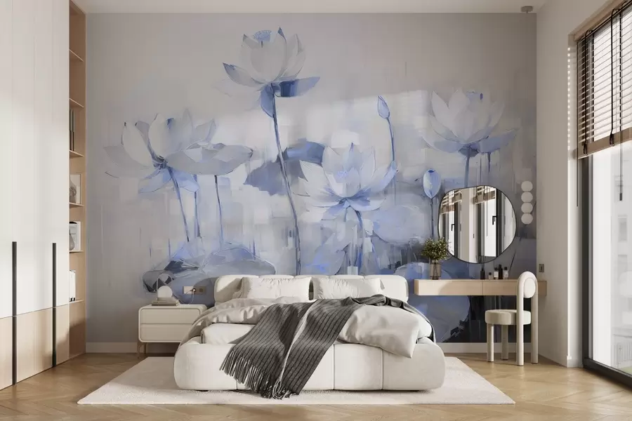 murales de pared Delicadas flores de loto pintadas con acrílico w09067v1