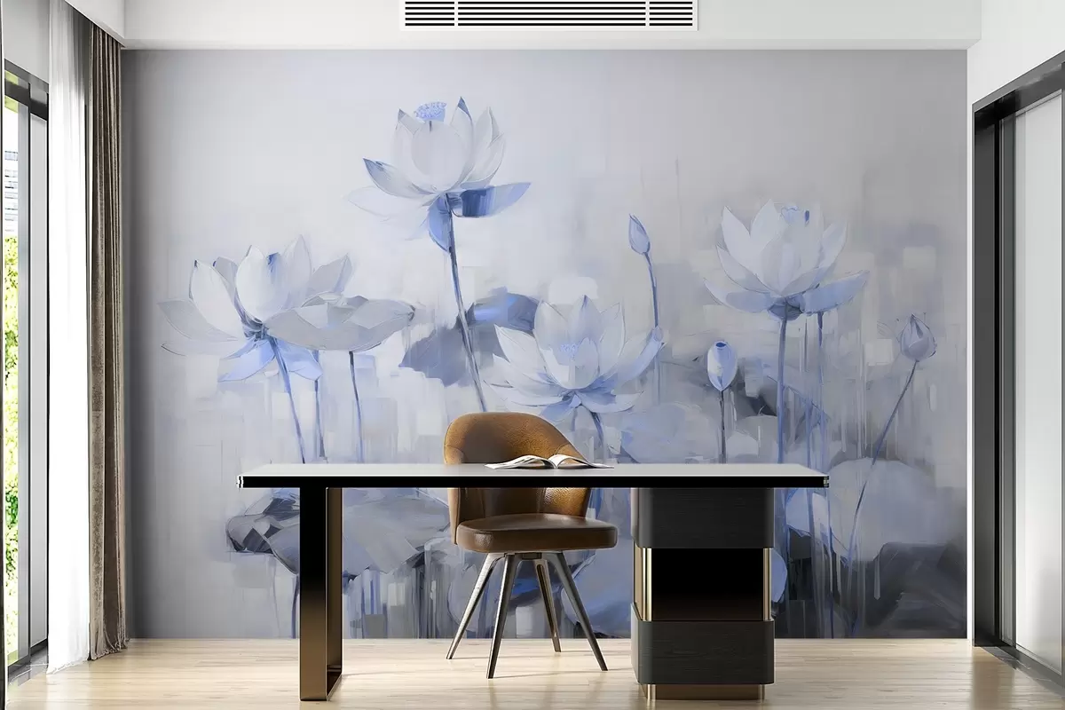 murales de pared Delicadas flores de loto pintadas con acrílico w09067v1